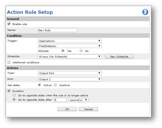Axis web interface, Action Rule Setup